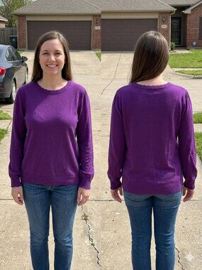 Talbots Purple Cotton Wool Blend Puff Sleeve Sweater Pointelle Trim XL Pullover